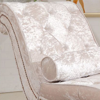 European Wood Velvet Leather Chaise Lounge — Beige - Leather