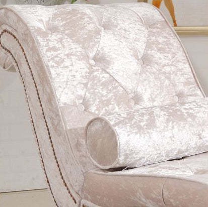 European Wood Velvet Leather Chaise Lounge — Beige - Leather