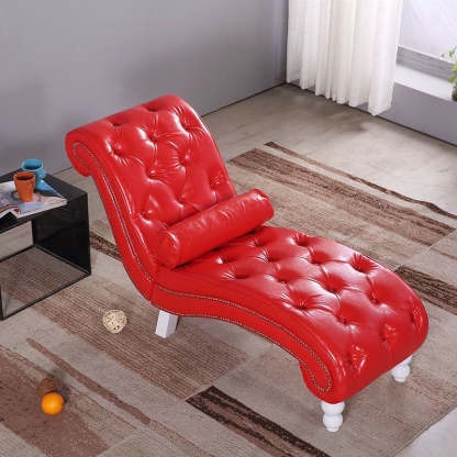 European Wood Velvet Leather Chaise Lounge