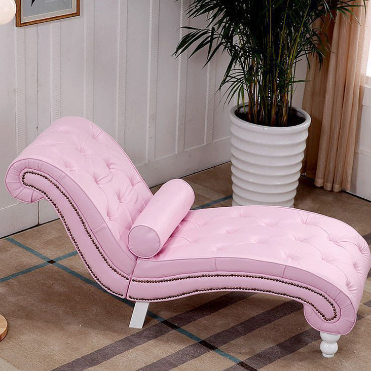 European Wood Velvet Leather Chaise Lounge