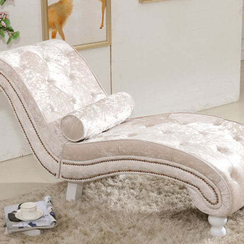 European Wood Velvet Leather Chaise Lounge — Peacock Blue - Leather