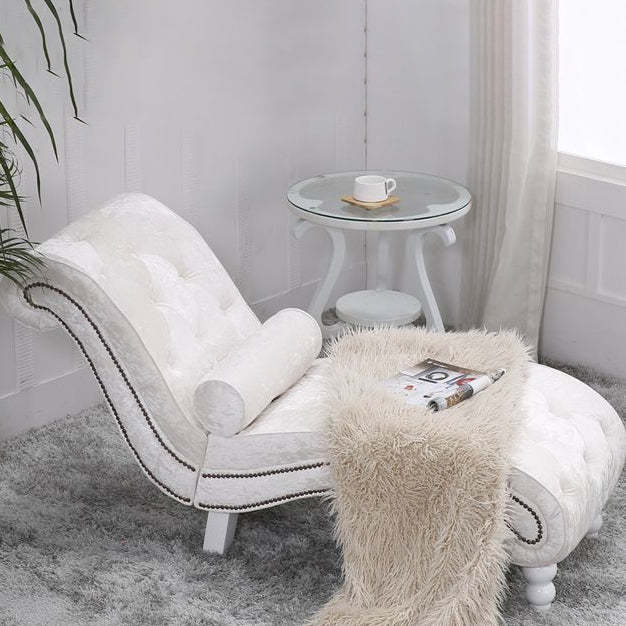 European Wood Velvet Leather Chaise Lounge