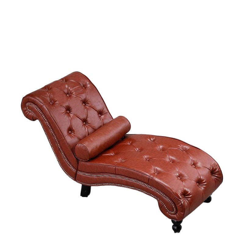 European Wood Velvet Leather Chaise Lounge