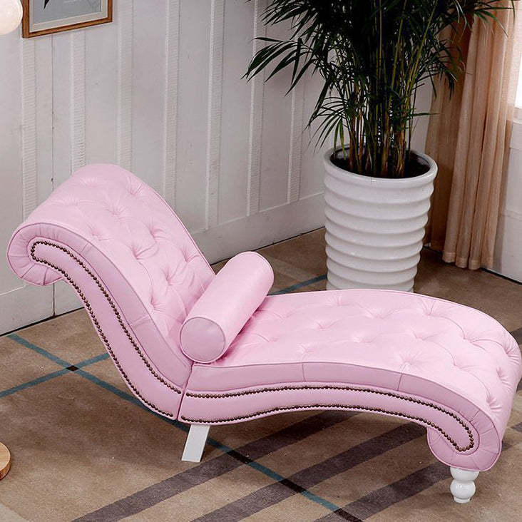 European Wood Velvet Leather Chaise Lounge