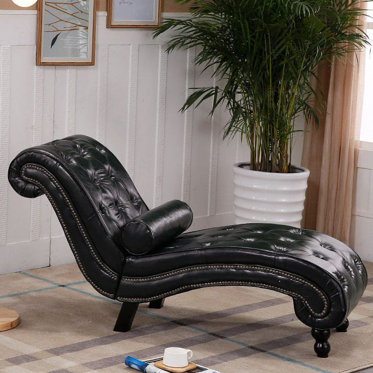 European Wood Velvet Leather Chaise Lounge