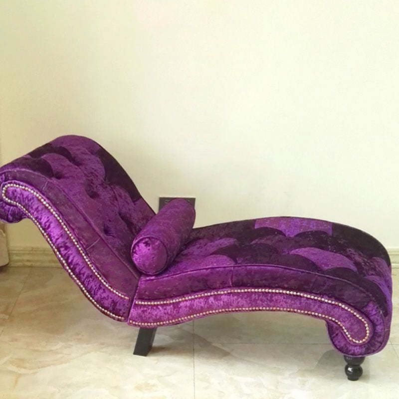 European Wood Velvet Leather Chaise Lounge