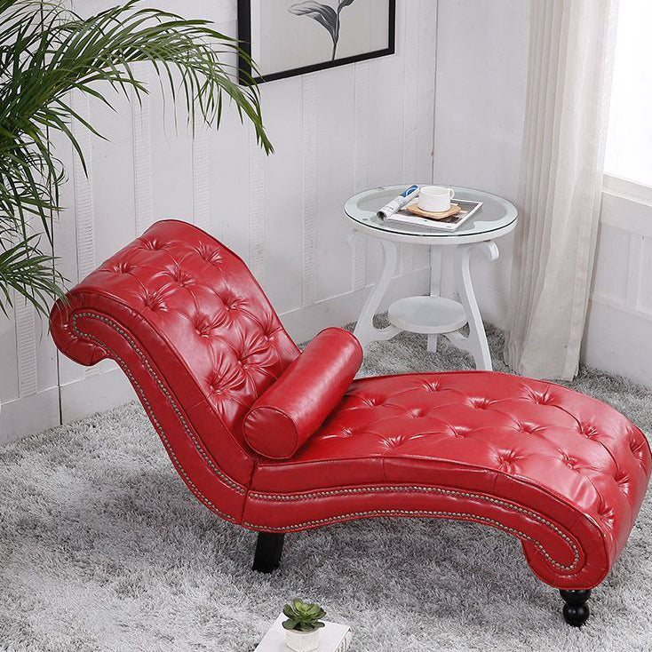 European Wood Velvet Leather Chaise Lounge