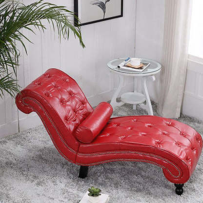 European Wood Velvet Leather Chaise Lounge