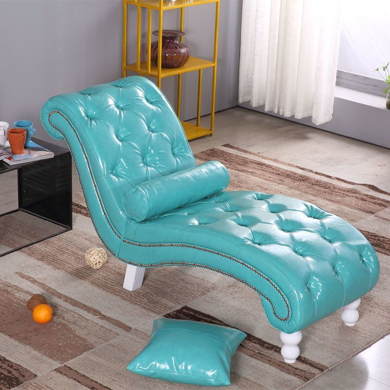 European Wood Velvet Leather Chaise Lounge