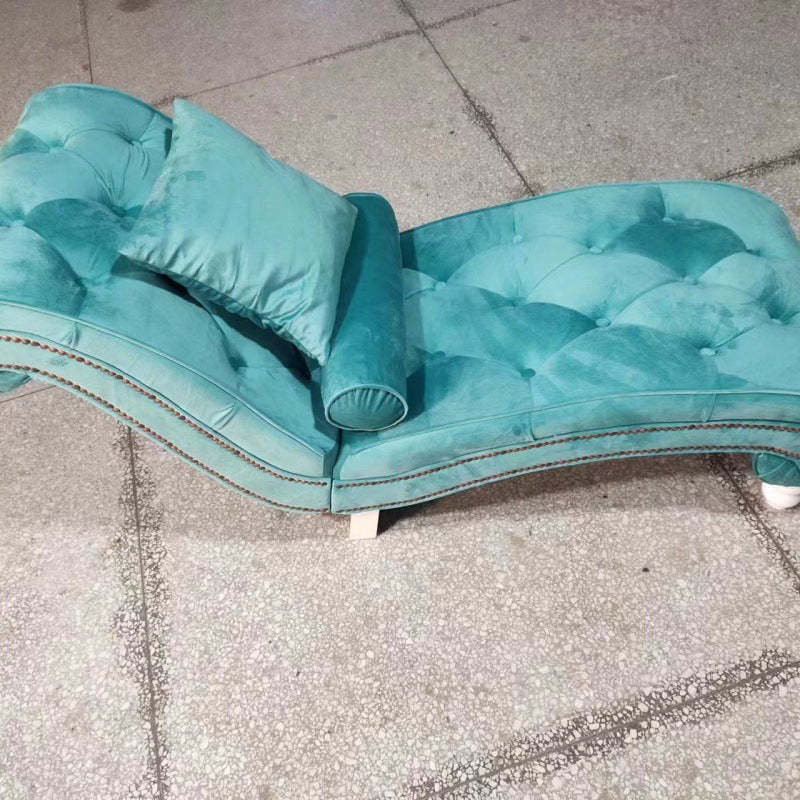 European Wood Velvet Leather Chaise Lounge