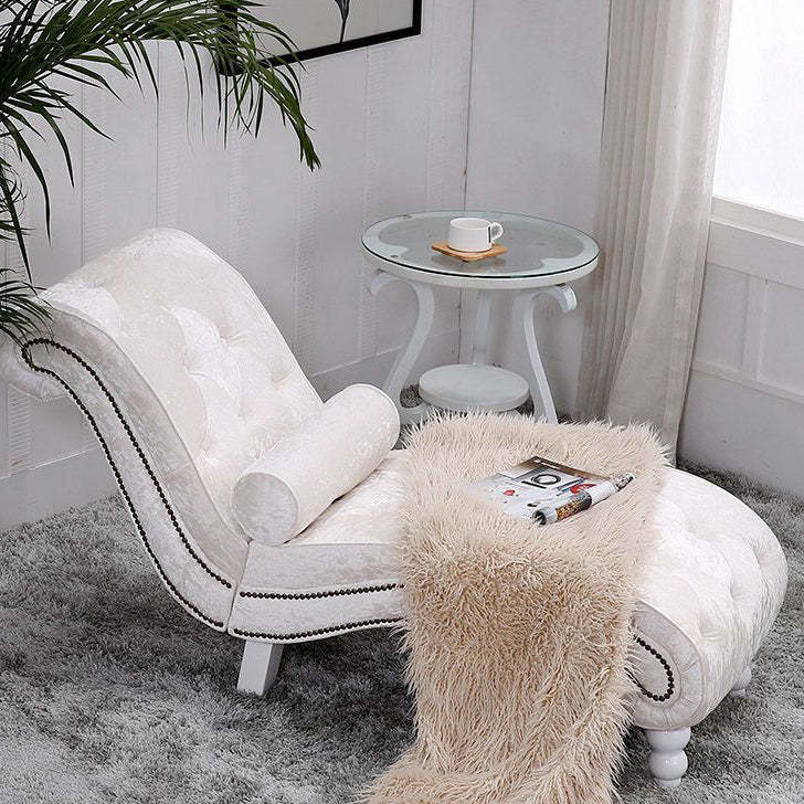 European Wood Velvet Leather Chaise Lounge