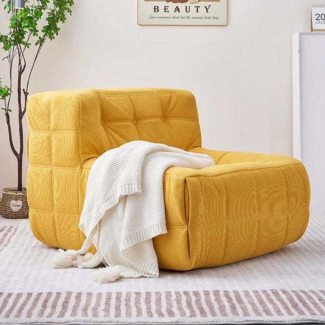 Nordic Corduroy Leather Block Accent Chair — Yellow - Corduroy
