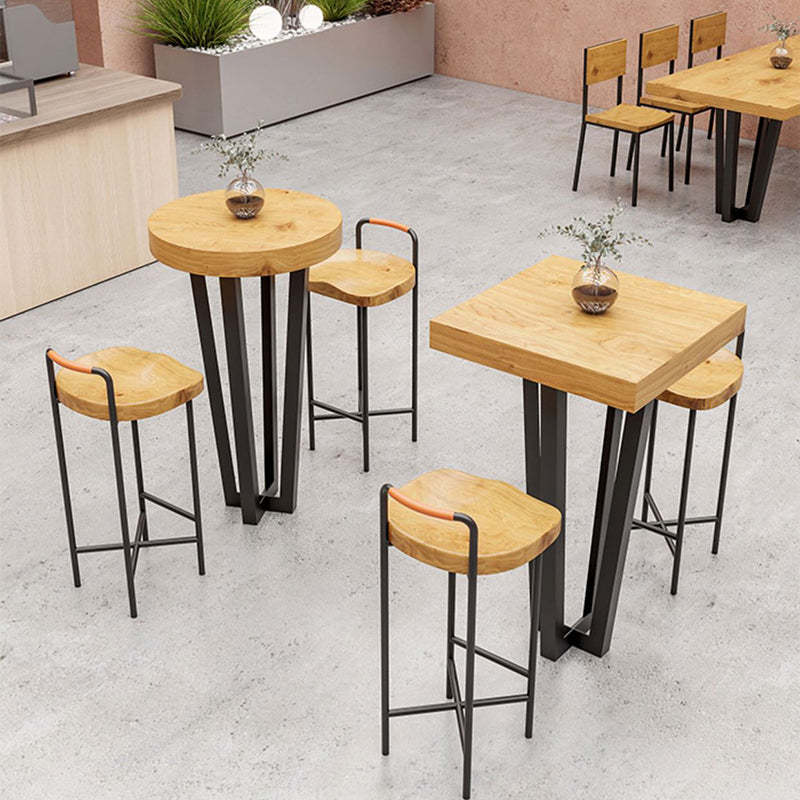 Farmhouse Wood Iron Square Bar Stool — Gold