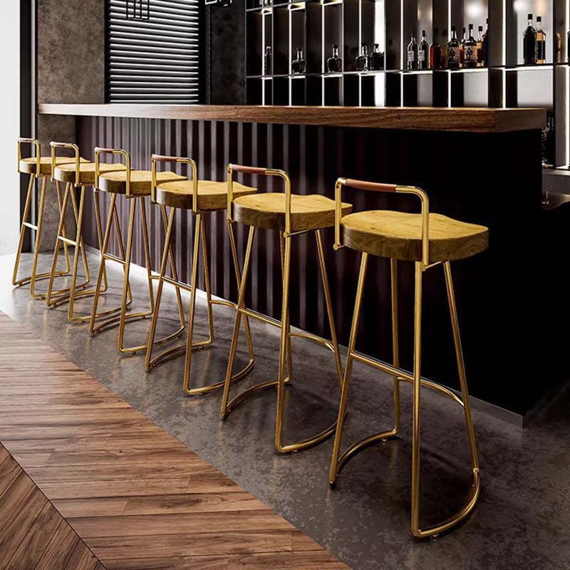 Farmhouse Wood Iron Square Bar Stool — Gold