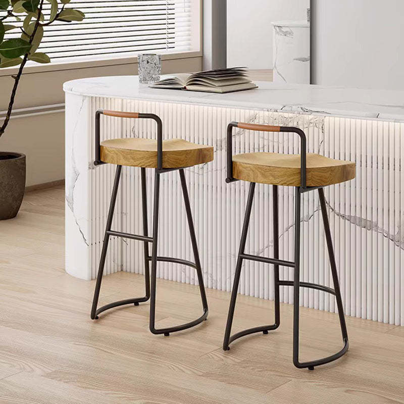 Farmhouse Wood Iron Square Bar Stool — Black