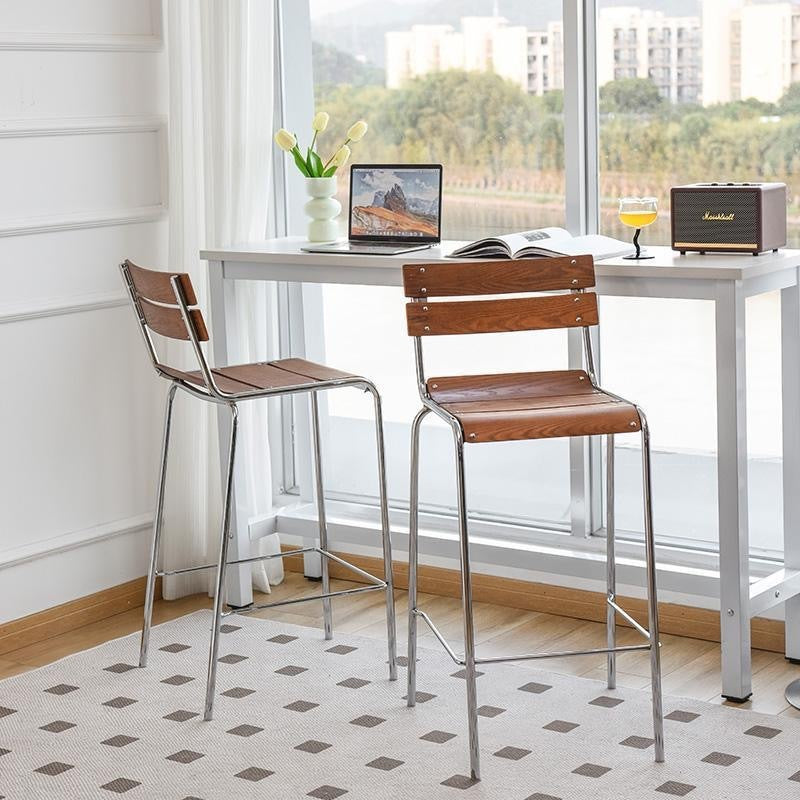 Retro Wood Iron Square Bar Stool — Walnut