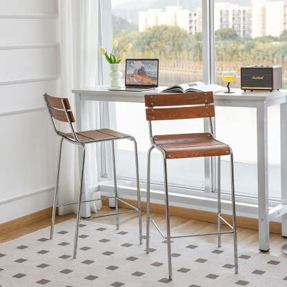 Retro Wood Iron Square Bar Stool — Walnut