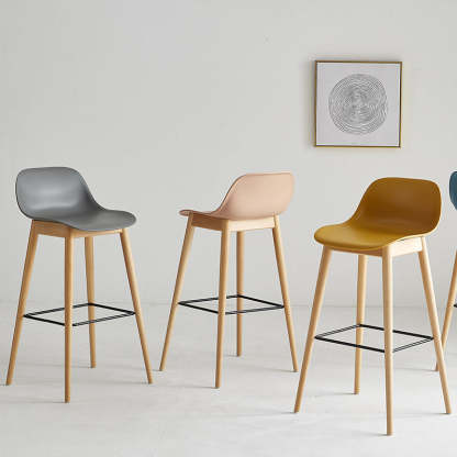 Nordic Beech Metal Square Bar Stool — Gray