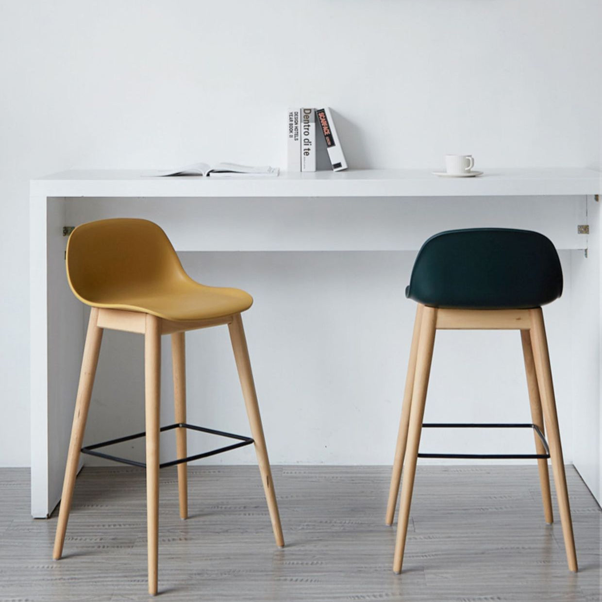 Nordic Beech Metal Square Bar Stool — Black