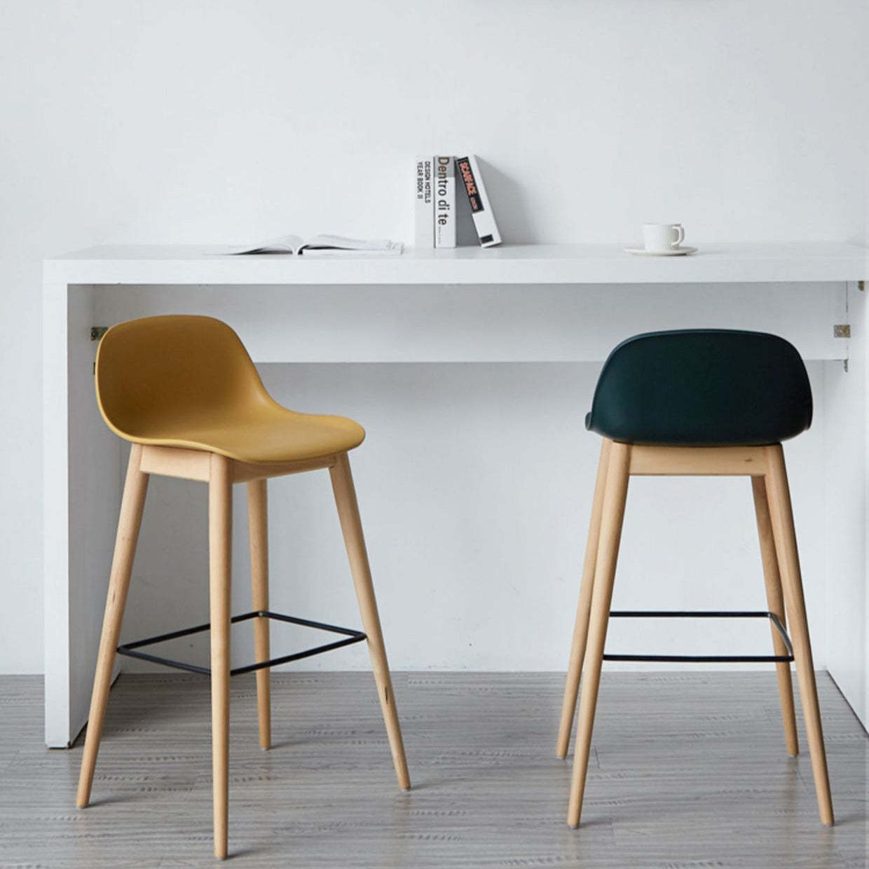 Nordic Beech Metal Square Bar Stool — Black