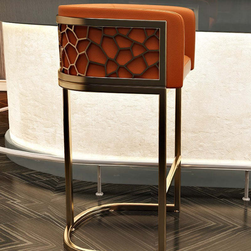 Modern Leather Metal Curved Oval Bar Stool — Dark Gray / Gold