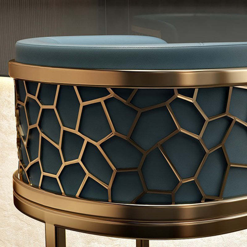 Modern Leather Metal Curved Oval Bar Stool — Light Gray / Gold