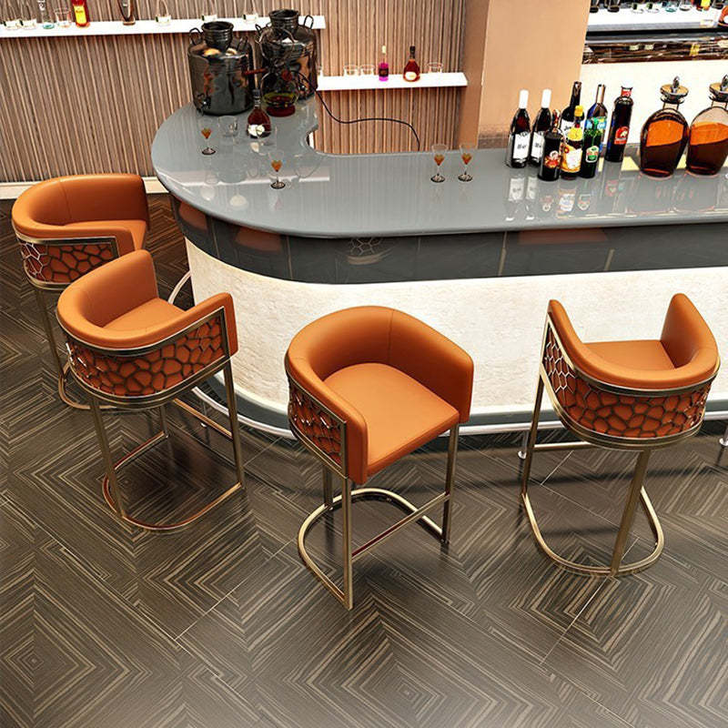 Modern Leather Metal Curved Oval Bar Stool — Dark Gray / Black