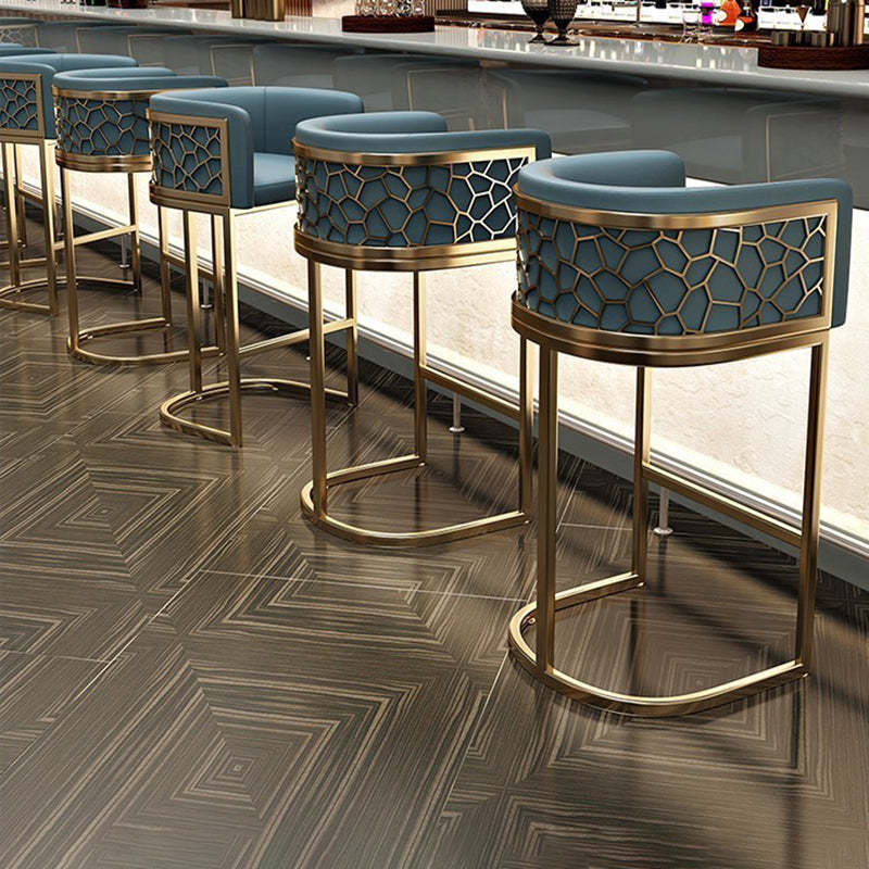 Modern Leather Metal Curved Oval Bar Stool — Dark Gray / Black