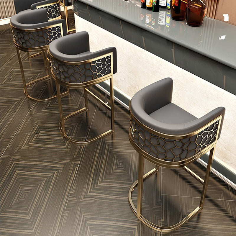 Modern Leather Metal Curved Oval Bar Stool — Blue / Gold