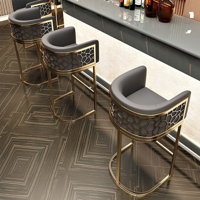 Modern Leather Metal Curved Oval Bar Stool — Blue / Gold