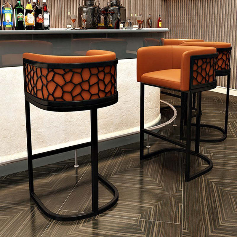 Modern Leather Metal Curved Oval Bar Stool — Light Gray / Black