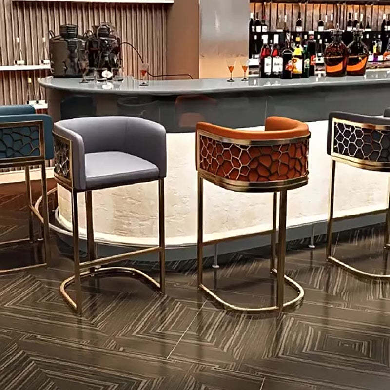 Modern Leather Metal Curved Oval Bar Stool — Blue / Black