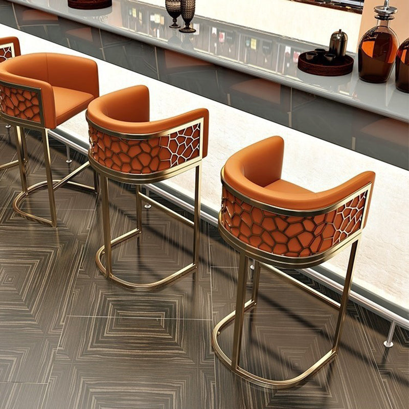 Modern Leather Metal Curved Oval Bar Stool — Dark Gray / Gold