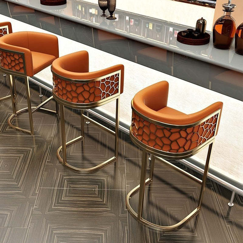Modern Leather Metal Curved Oval Bar Stool — Dark Gray / Gold