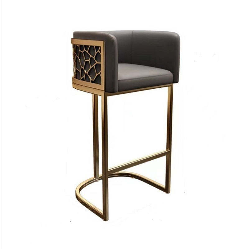 Modern Leather Metal Curved Oval Bar Stool