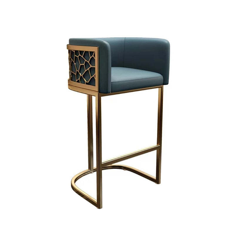 Modern Leather Metal Curved Oval Bar Stool — Light Gray / Black