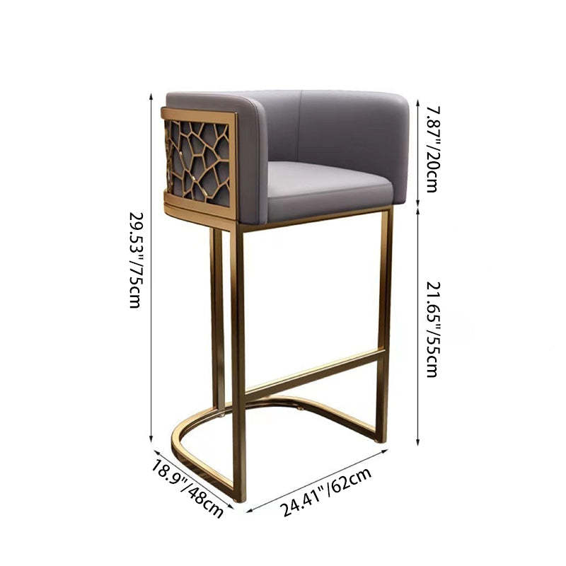 Modern Leather Metal Curved Oval Bar Stool — Blue / Gold