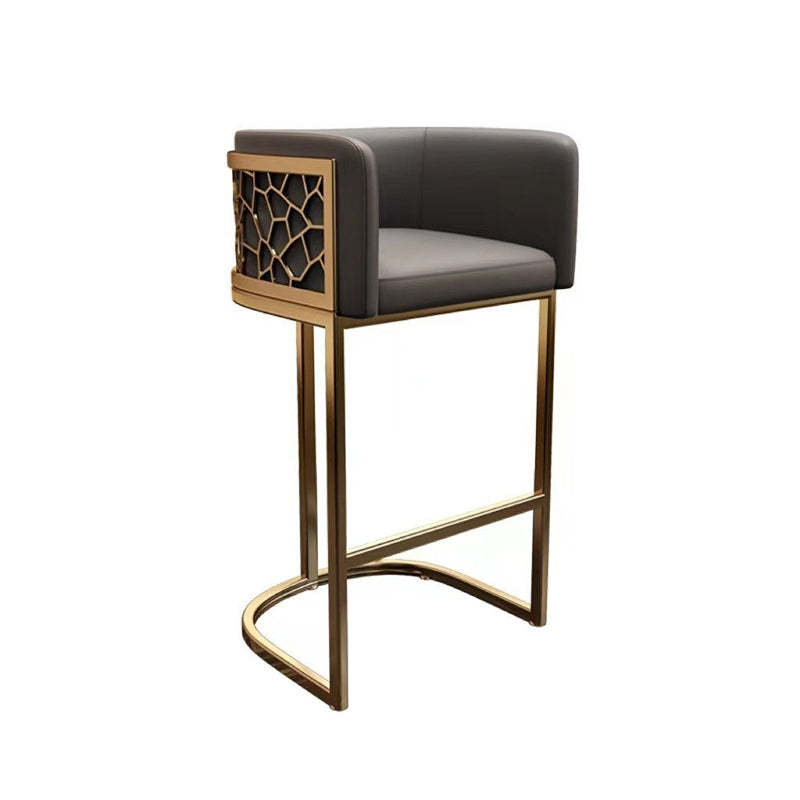 Modern Leather Metal Curved Oval Bar Stool — Dark Gray / Gold