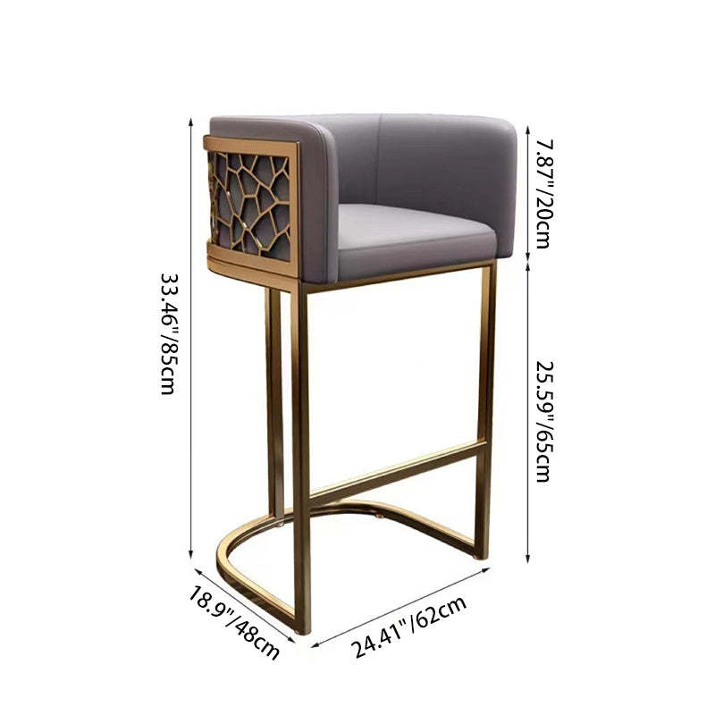 Modern Leather Metal Curved Oval Bar Stool — Blue / Black