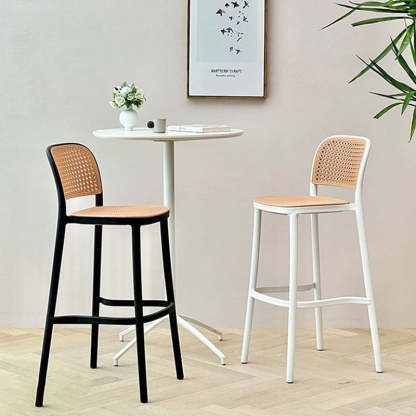 Scandinavian Woven Square Bar Stool — White