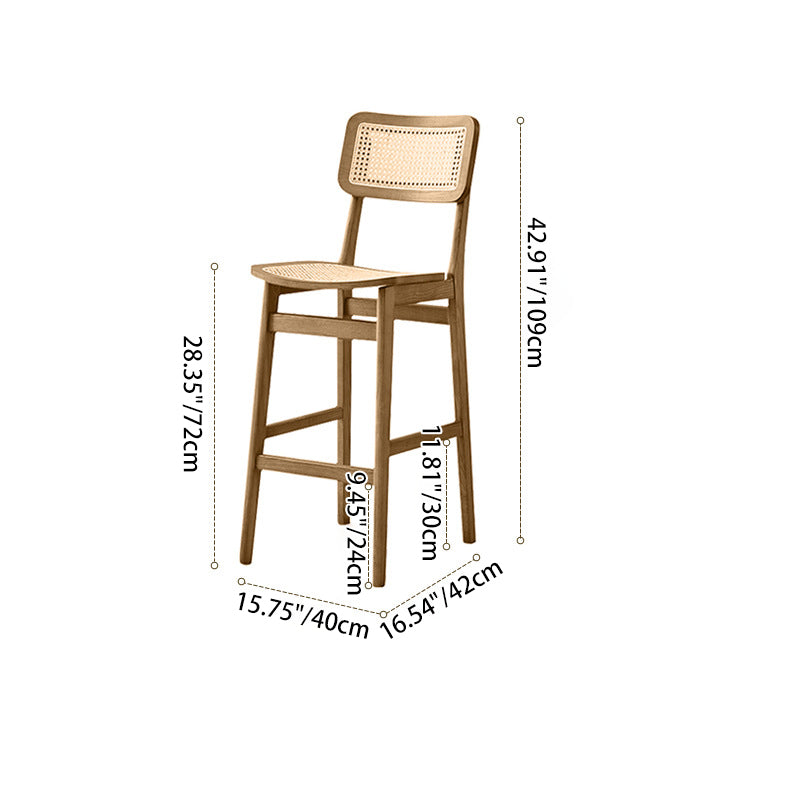 Japanese Woven Ash Wood Rattan Bar Stool