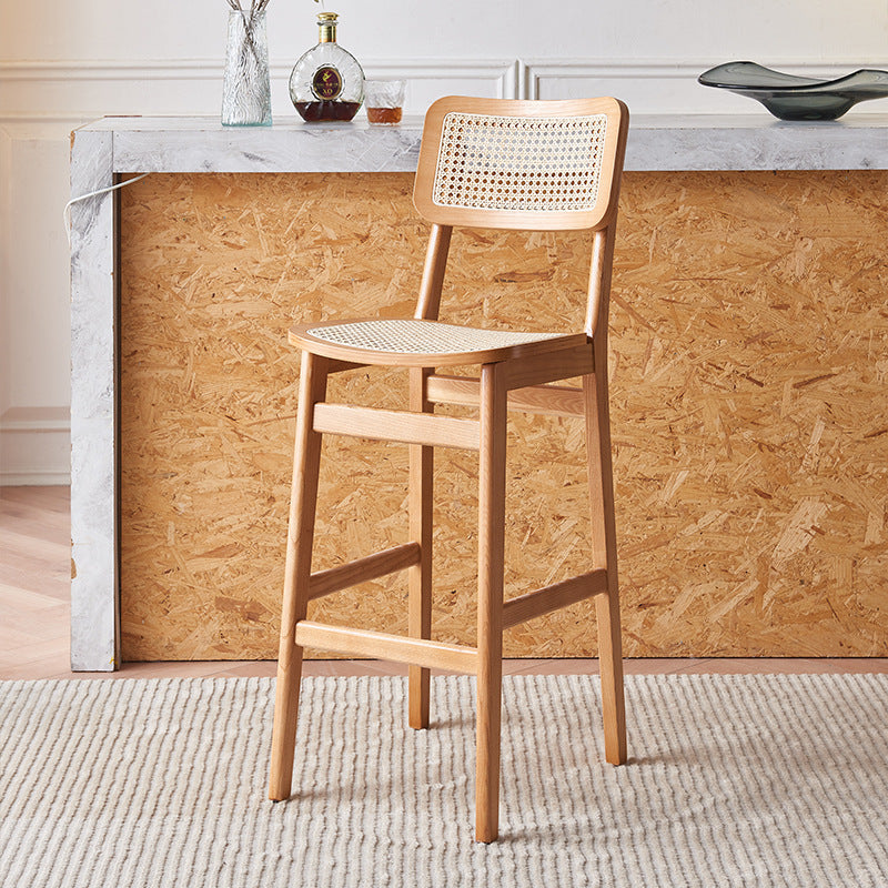 Japanese Woven Ash Wood Rattan Bar Stool