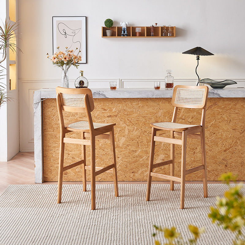 Japanese Woven Ash Wood Rattan Bar Stool — Wood