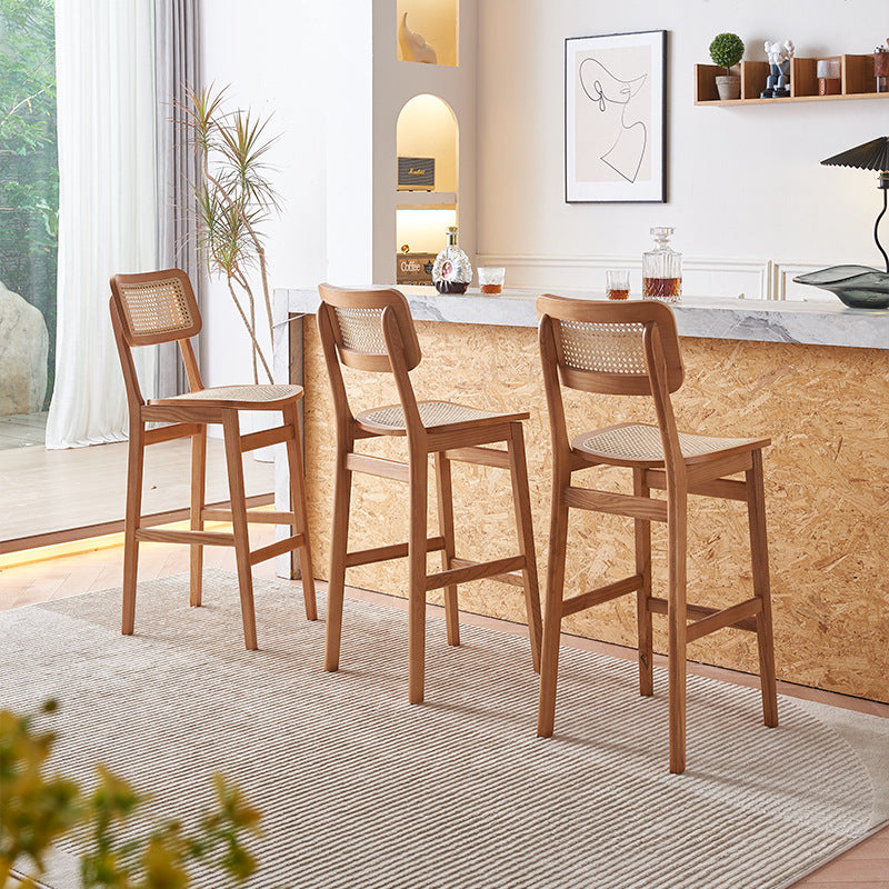 Japanese Woven Ash Wood Rattan Bar Stool — Teak