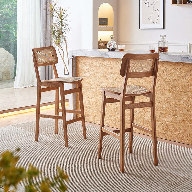 Japanese Woven Ash Wood Rattan Bar Stool — Walnut