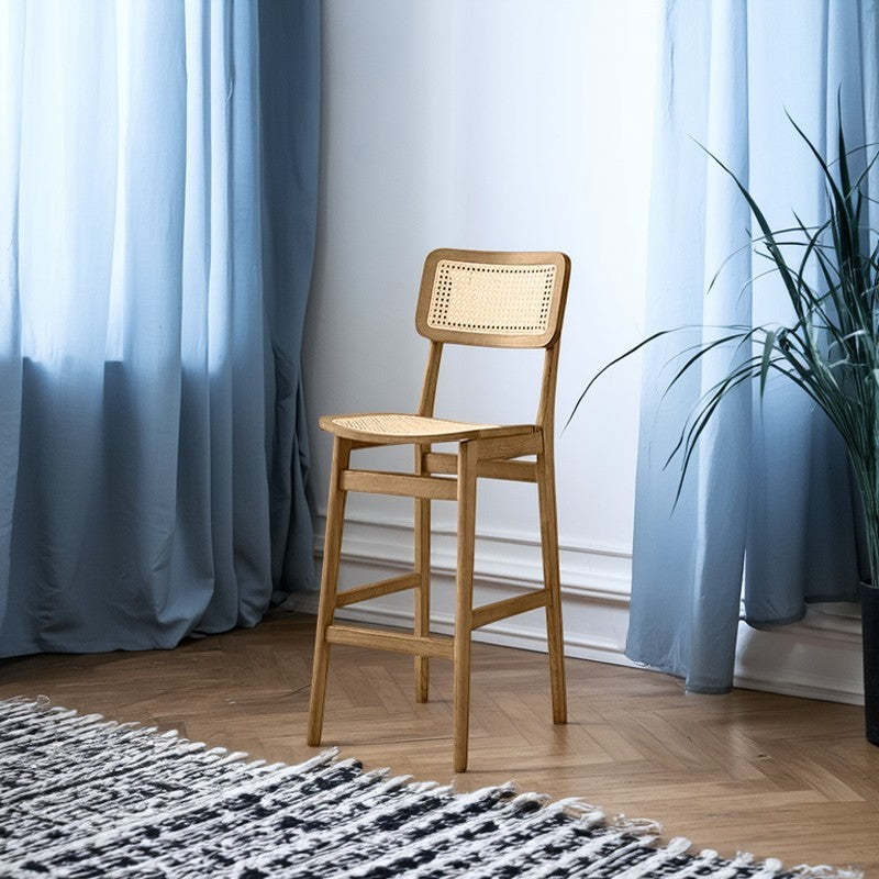 Japanese Woven Ash Wood Rattan Bar Stool