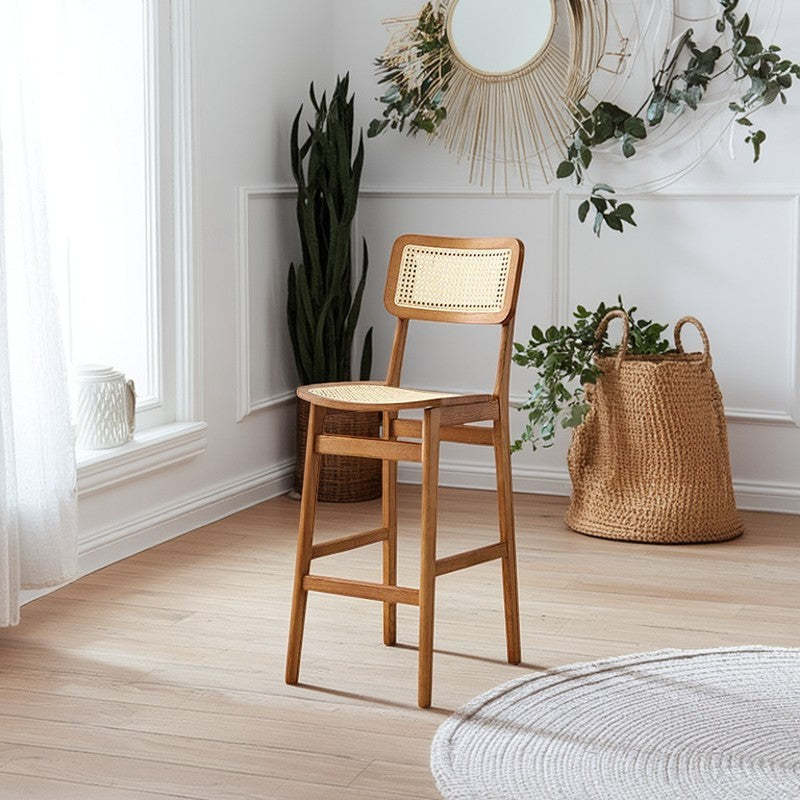 Japanese Woven Ash Wood Rattan Bar Stool