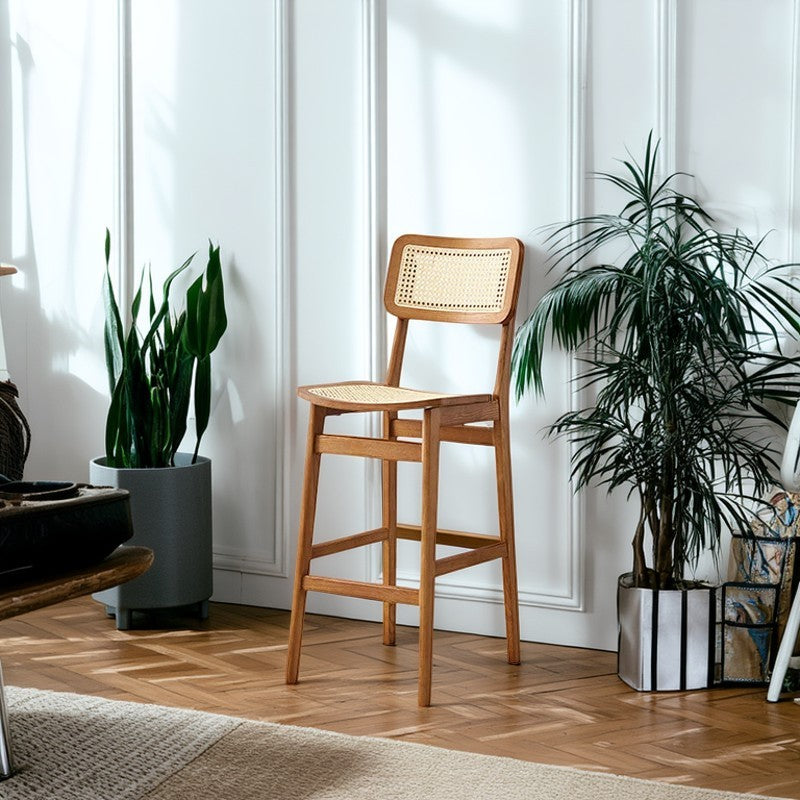 Japanese Woven Ash Wood Rattan Bar Stool