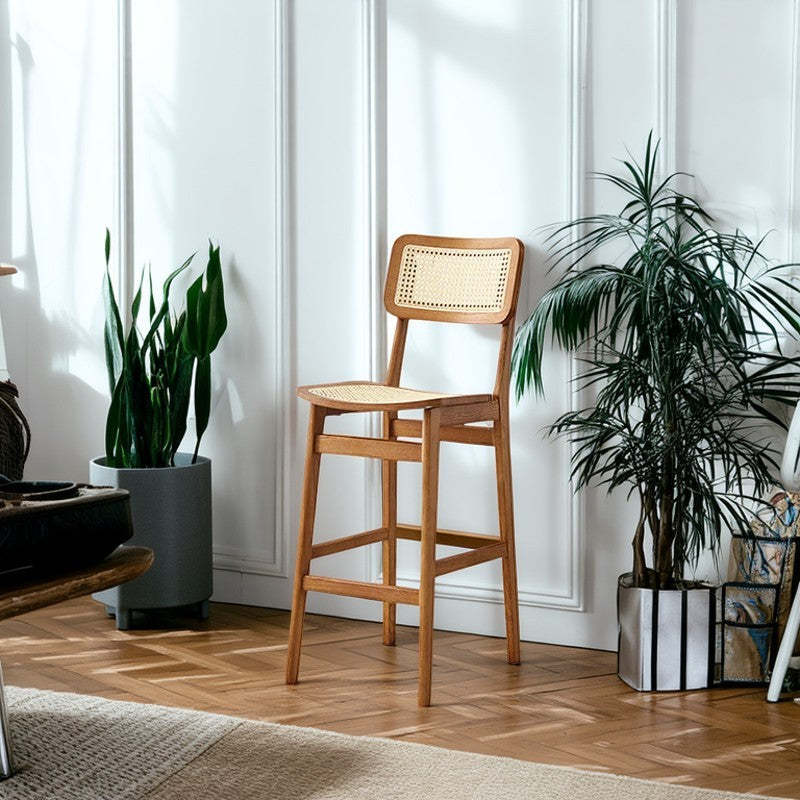 Japanese Woven Ash Wood Rattan Bar Stool