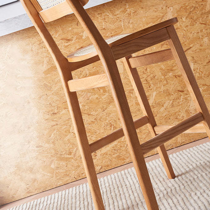 Japanese Woven Ash Wood Rattan Bar Stool